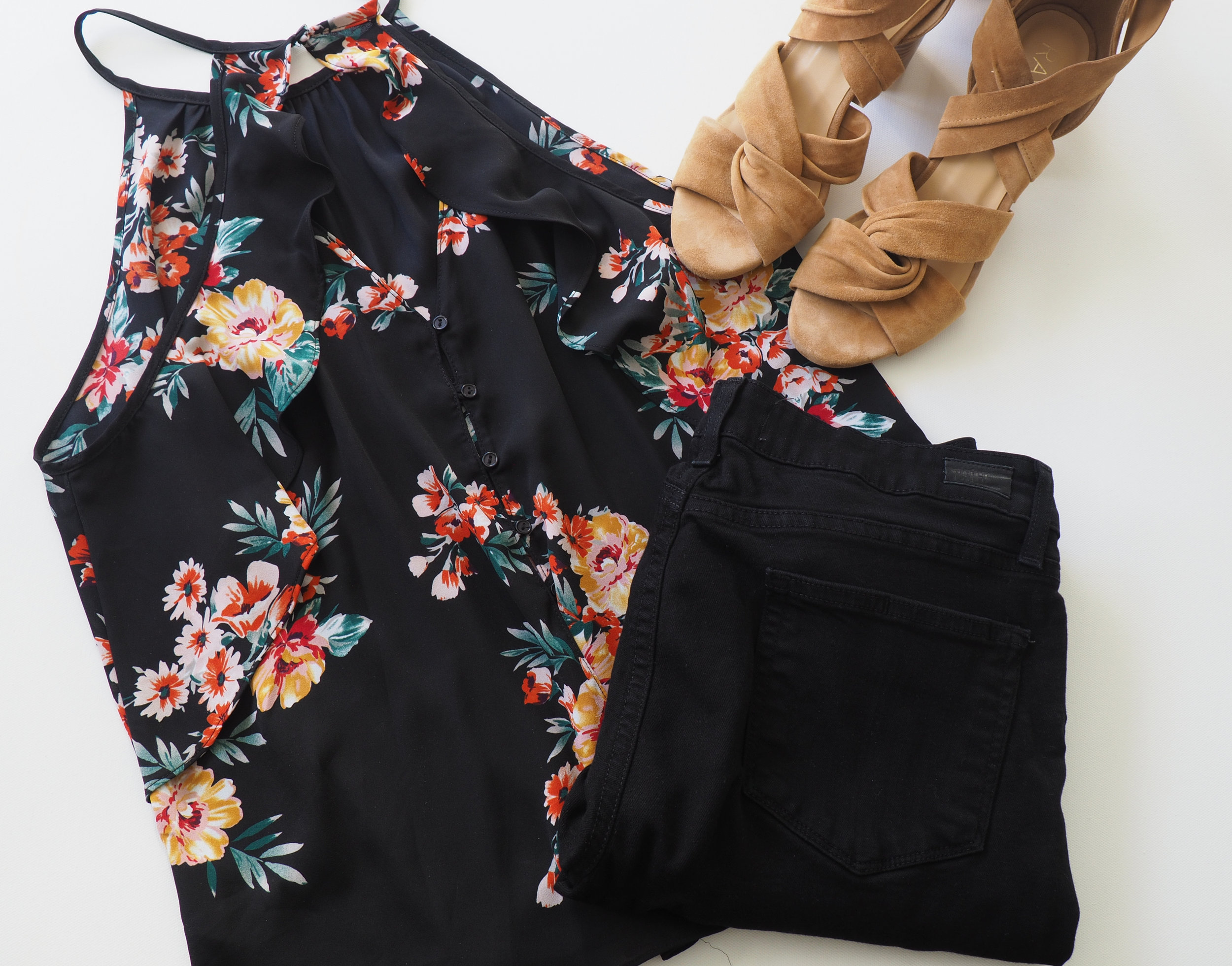  Floral Cami  (Similar)  |  Black Jeans  | Sandals  (Same style, different color)  