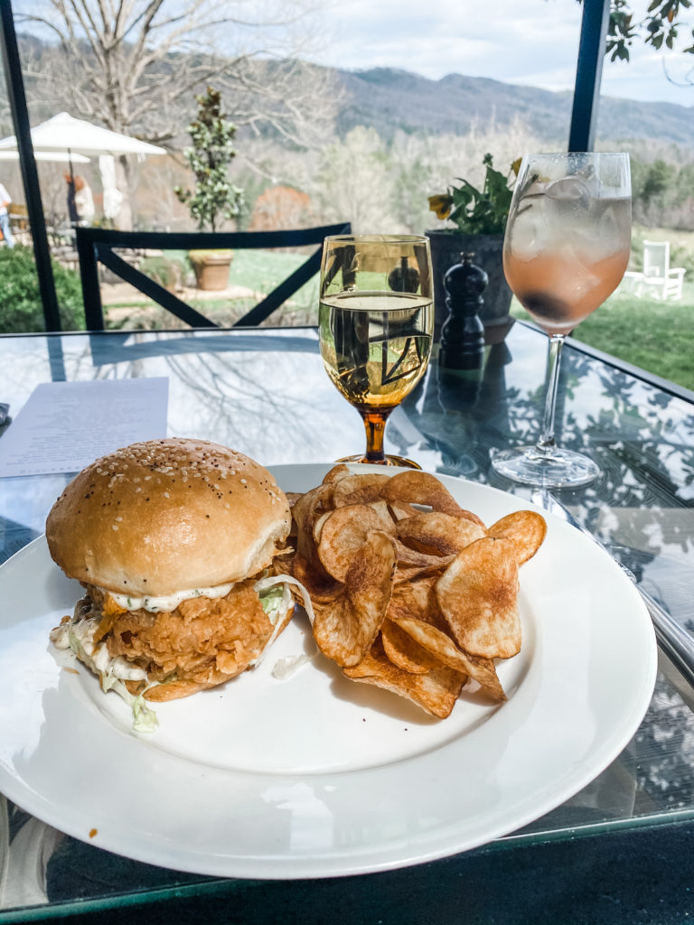 burger and chips served at the Blackberry Farm